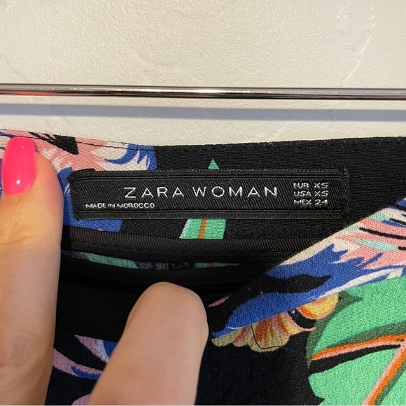 Zara Wide Leg Frill Trousers Tropical Floral Printed Pants Size XS - Picture 3 of 5